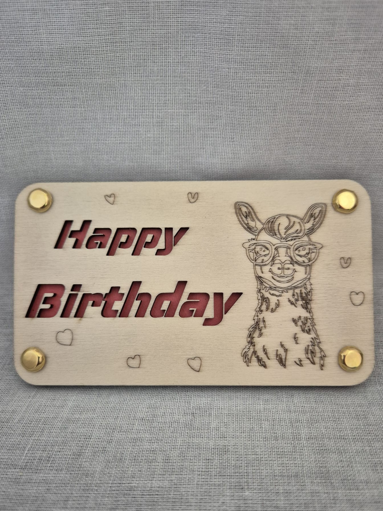 Holz Karte Happy Birthday Lama