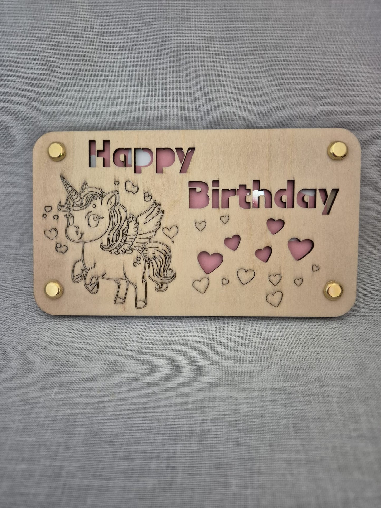 Holz Karte Happy Birthday Einhorn