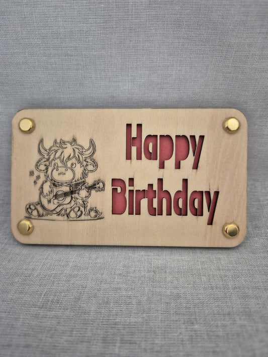 Holz Karte Happy Birthday Bulle