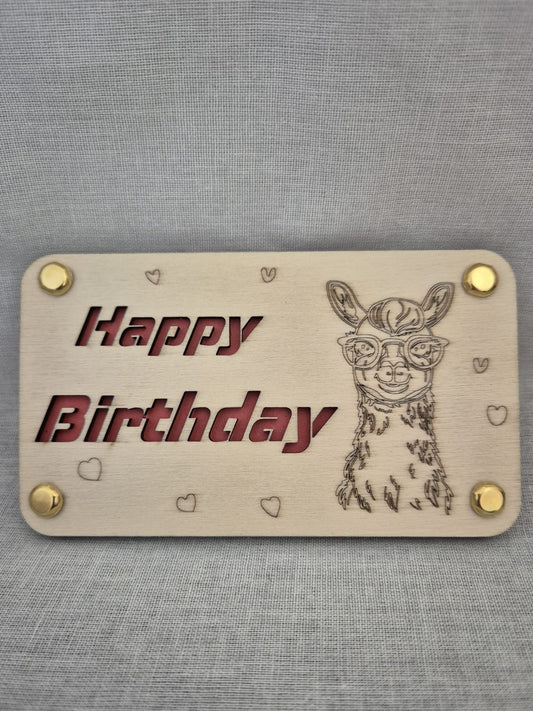 Holz Karte Happy Birthday Lama