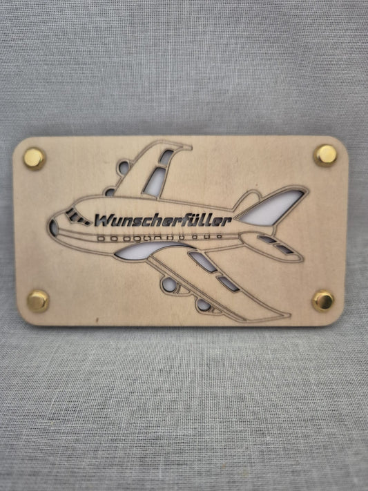 Holz Karte Wunscherfüller Flugzeug
